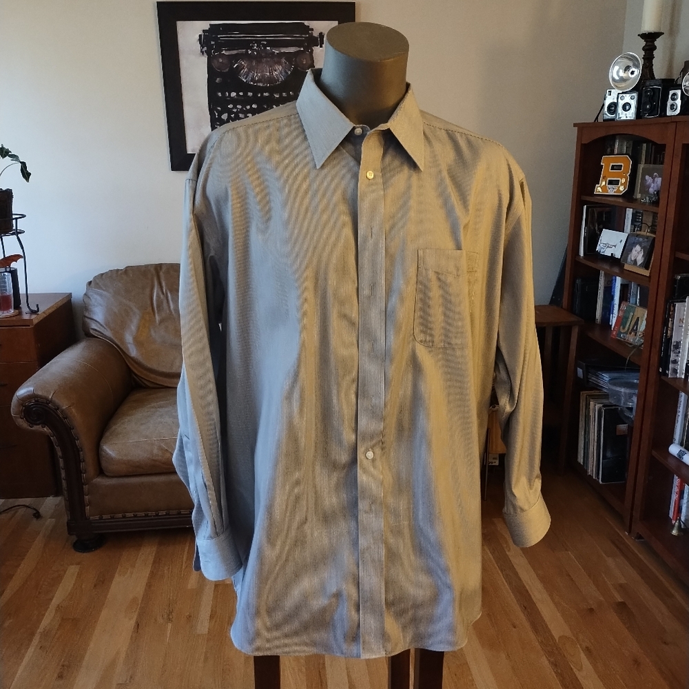 Roundtree & Yorke Gold Label Gray Stripe 100% Cotton Dress Shirt Size 18 1/2